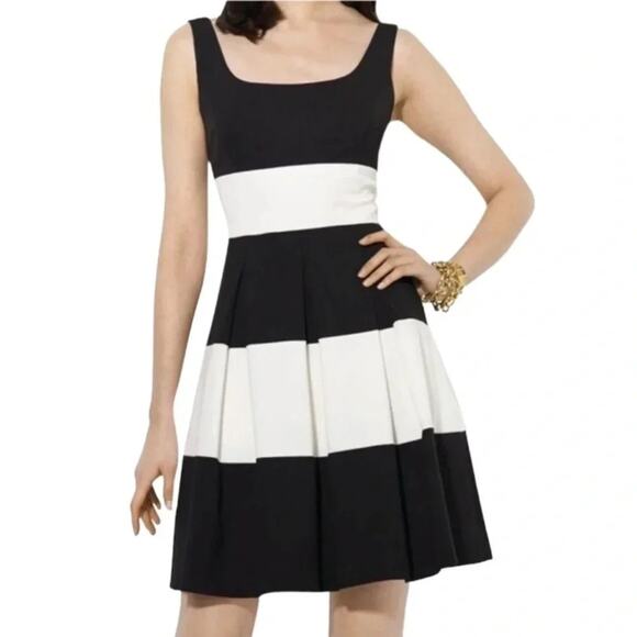 Lauren Ralph Lauren Black & White Striped Sleeveless Pleated A-Line Dress Size 6 - Picture 1 of 9